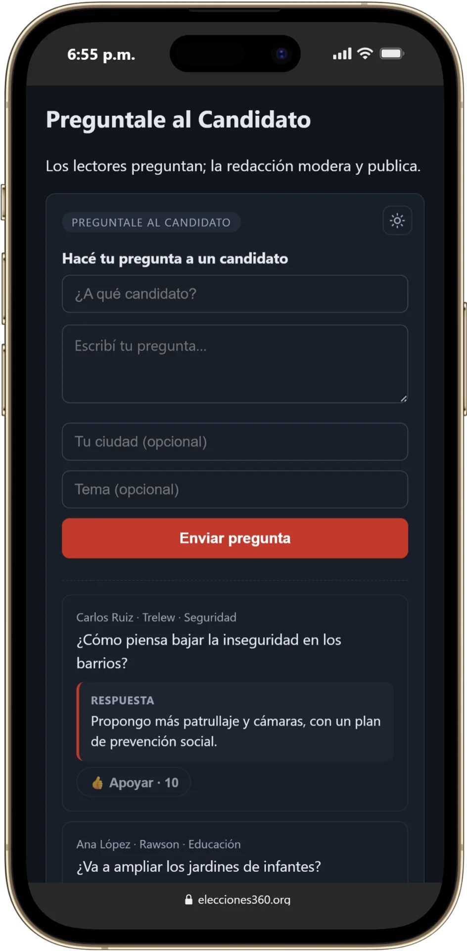 Preguntale al candidato en el celular, con apoyos de los lectores