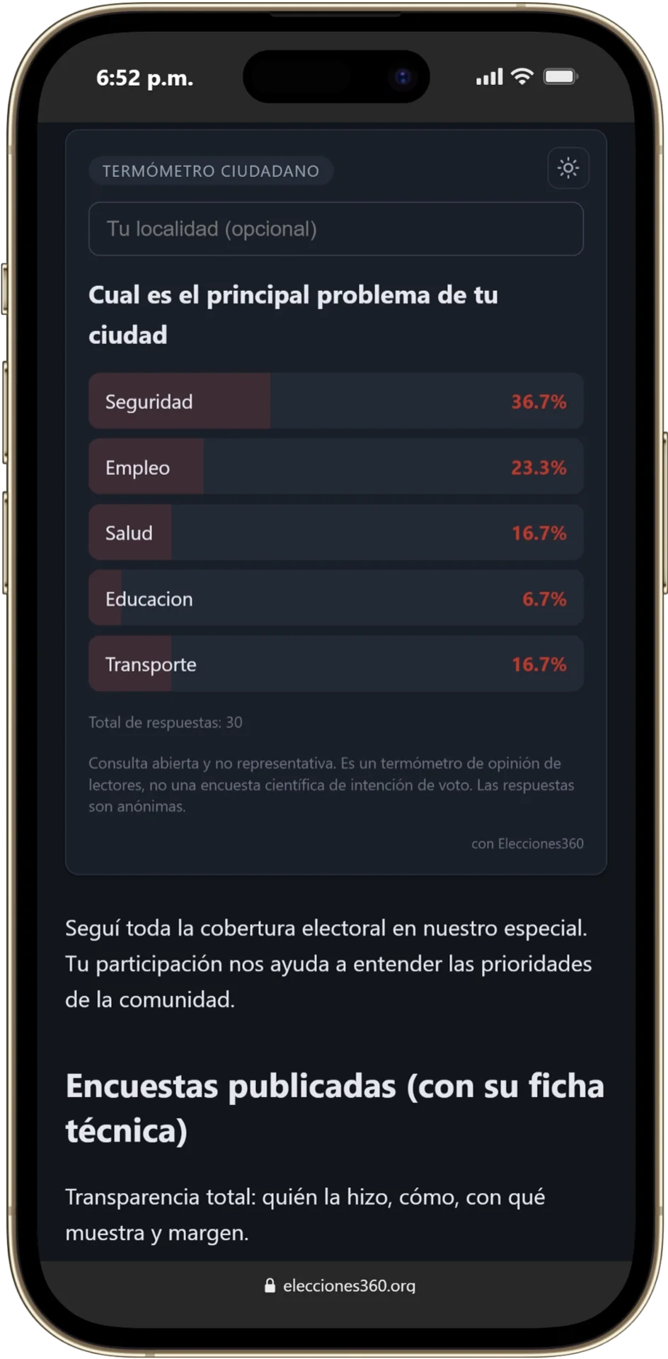 Termómetro Ciudadano en el celular, votado y con resultados en vivo