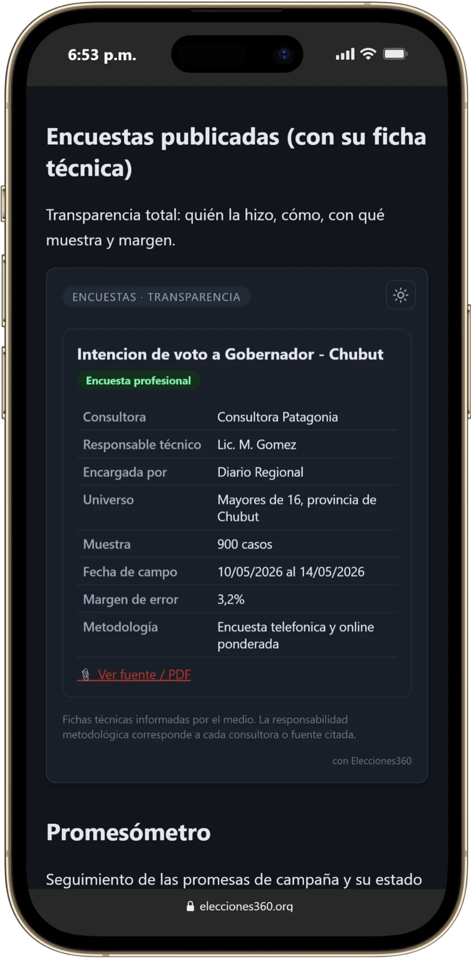 Ficha transparente de encuestas en el celular